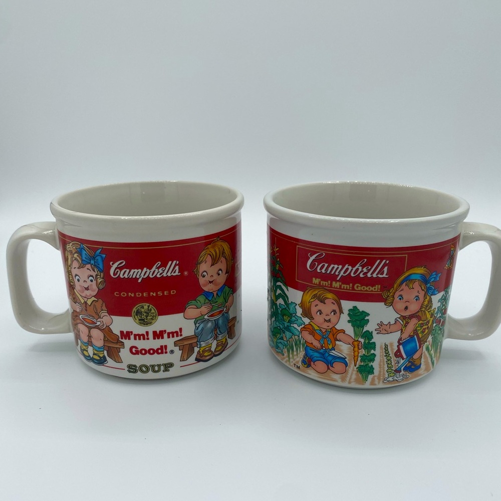 Set of 2 Vintage 1993 Campbell Soup Company mugs Campbell Kids in the garden